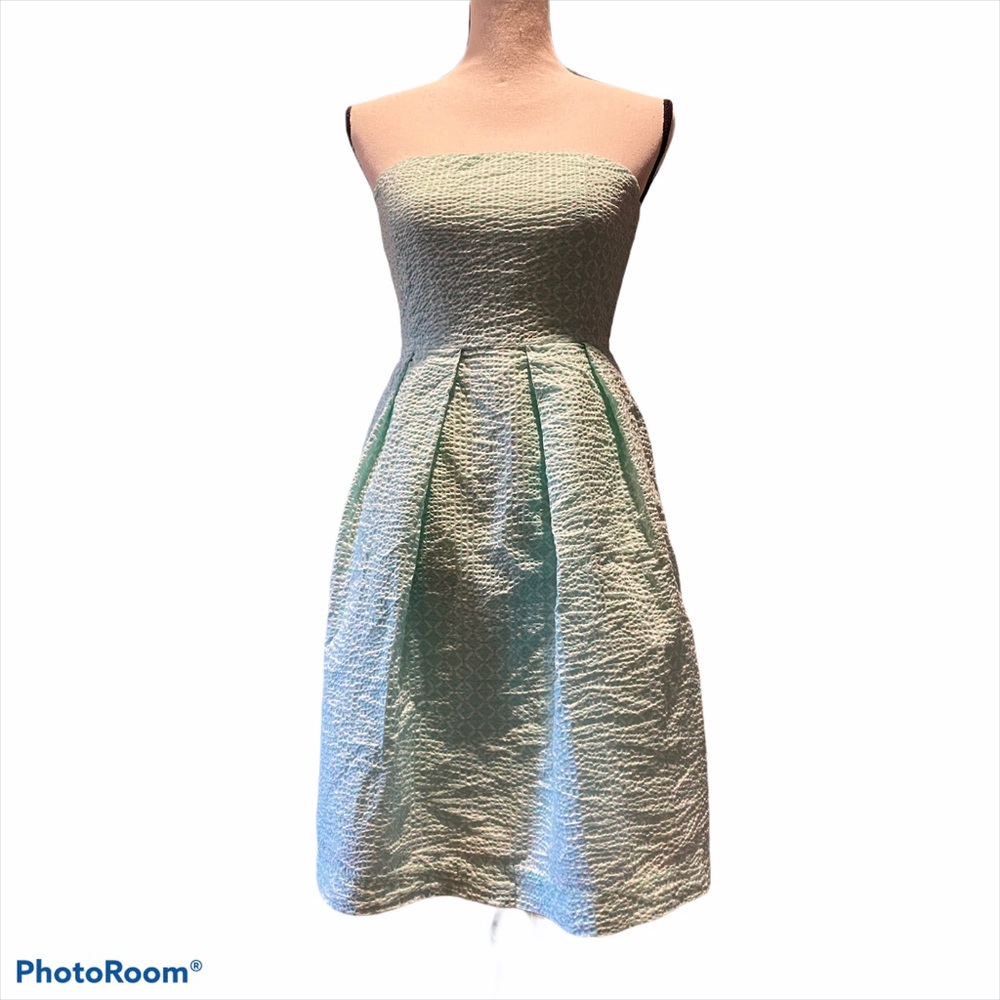 J. Crew strapless dress mint green seersucker 4